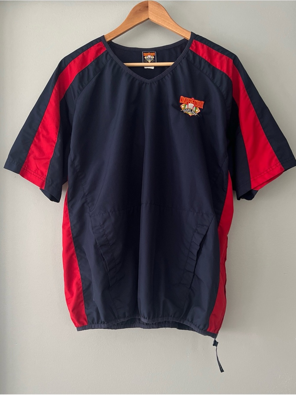 Cooperstown Dreams Park Windbreaker V-Neck Jacket Tee Navy Red Logo Baseball